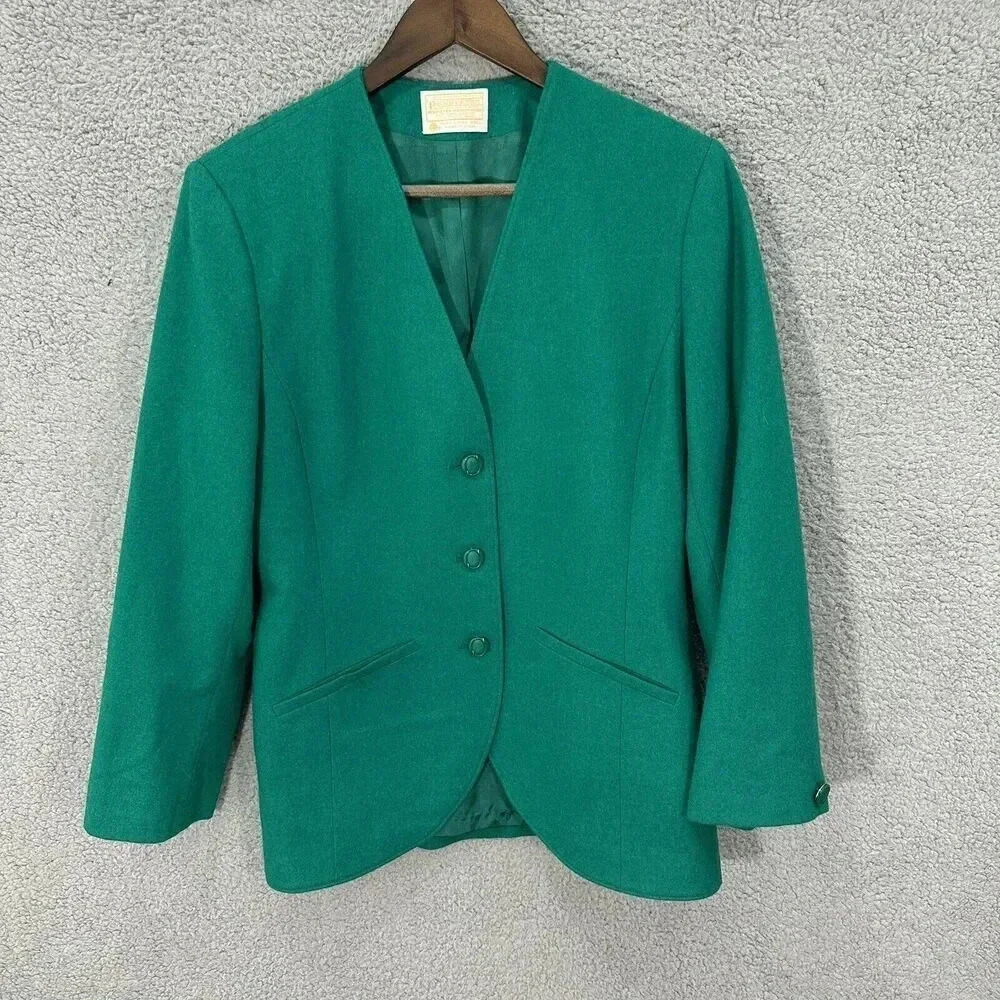 pendleton womens blazer 8 green three button‎ virgin wool career preppy vtg USA